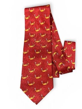 Vintage Venezia Red Tie with Yellow Gondola  Motif